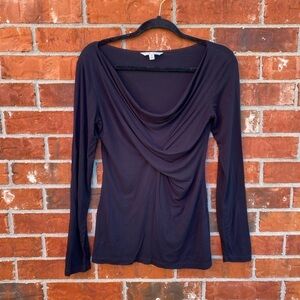 CAbi 137 Womens Small Black Twist Drama Drape Neck Long Sleeve Blouse